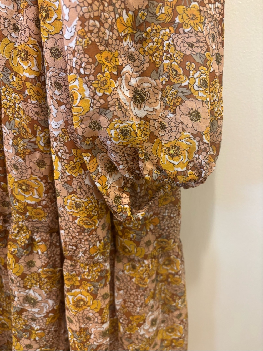 Indigo Soul Mustard Floral Tiered Long Sleeve Boho Mini Dress XL NWT - Picture 4 of 10